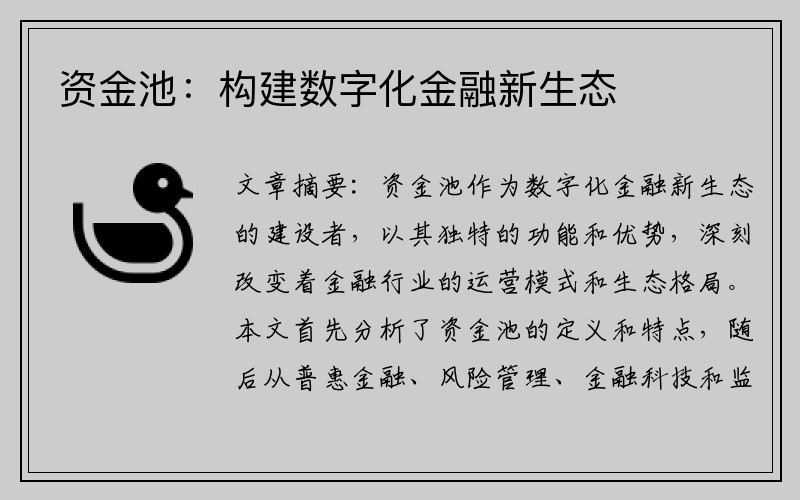 资金池：构建数字化金融新生态